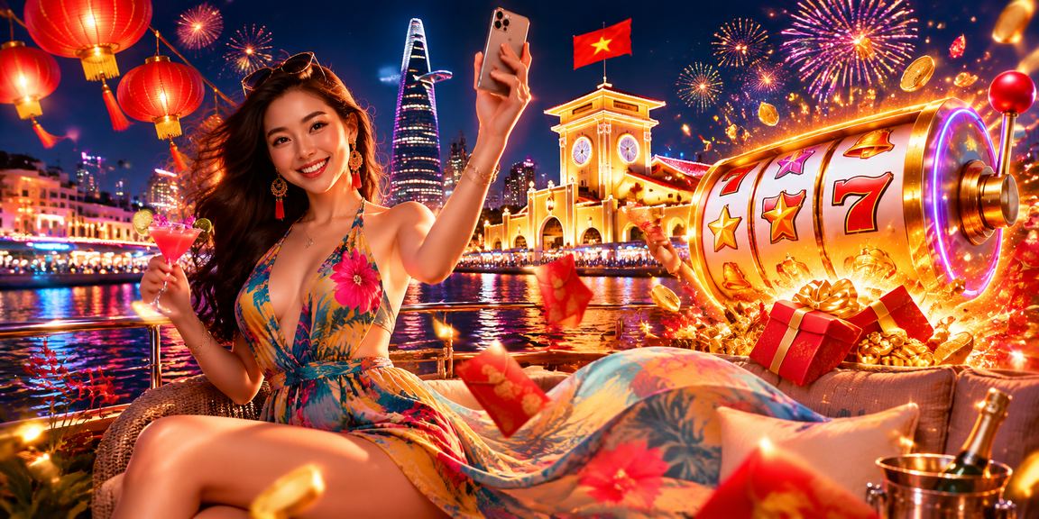Màn hình slot game chủ đề đèn lồng lung linh tại TP. Hồ Chí Minh vào dịp lễ hội Việt Nam